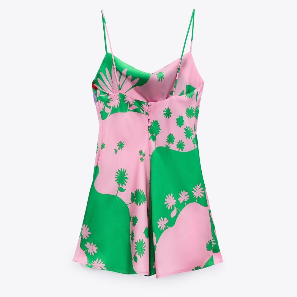 ZARA BNWT Pink Satin Effect Floral Print Mini Dress - Picture 7 of 10